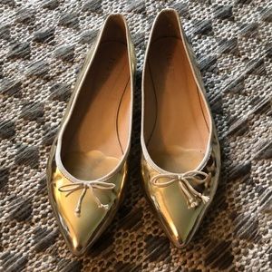 JCrew gold metallic pointed toe flat